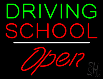 Driving School Open White Line LED Neon Sign