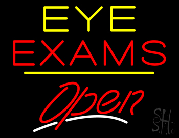 Eye Exams Open Yellow Line LED Neon Sign