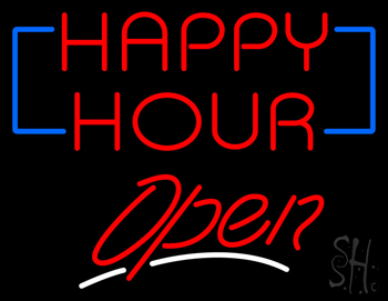 Happy Hour Cursive Open LED Neon Sign