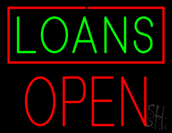 Green Loans Red Border Block Open LED Neon Sign