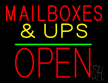 Mail Boxes And Ups Open Block Green Line LED Neon Sign