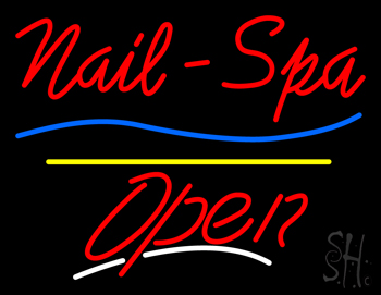 Red Nails Spa Open Yellow Line LED Neon Sign