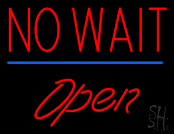 Red No Wait Blue Line Open LED Neon Sign