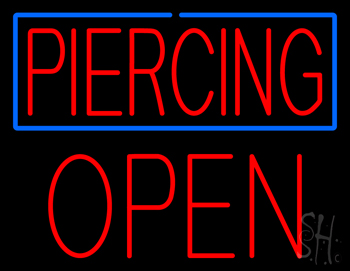 Red Piercing Blue Border Block Open LED Neon Sign