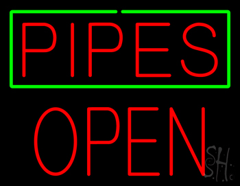 Red Pipes With Green Border Block Open LED Neon Sign