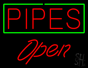 Red Pipes With Green Border Open LED Neon Sign