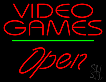 Video Games Open Green Line LED Neon Sign