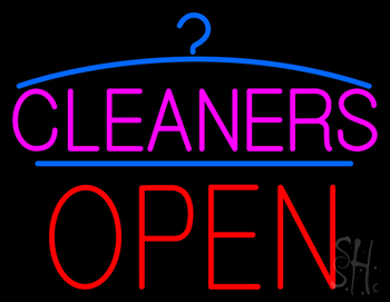 Pink Cleaners Block Red Open Logo LED Neon Sign
