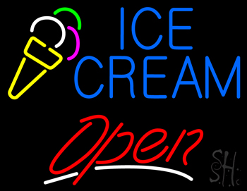 Blue Ice Cream Open With Logo LED Neon Sign