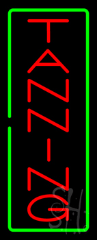 Vertical Red Tanning Green Border LED Neon Sign