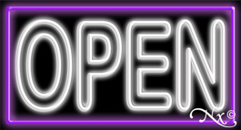 Double Stroke White Open With Purple Border LED Neon Sign