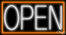 Orange Border With White Open LED Neon Sign