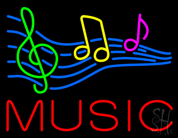 Red Music With Musical Notes LED Neon Sign
