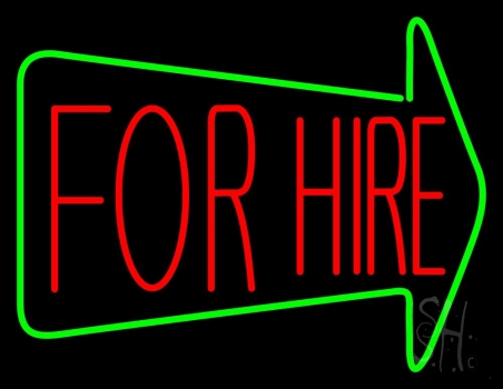 For Hire With Arrow LED Neon Sign