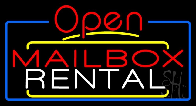 Red Mailbox Blue Rental Open 4 LED Neon Sign