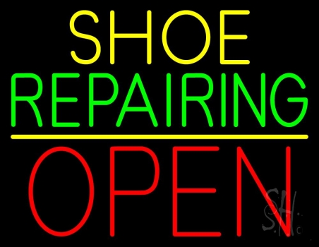 Yellow Shoe Green Repairing Open LED Neon Sign