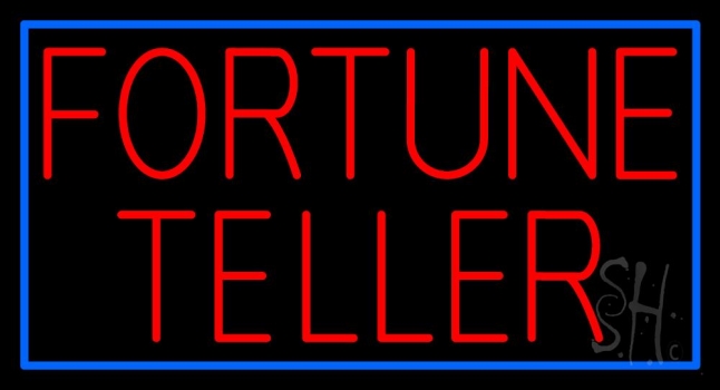 Red Fortune Teller Blue Border LED Neon Sign