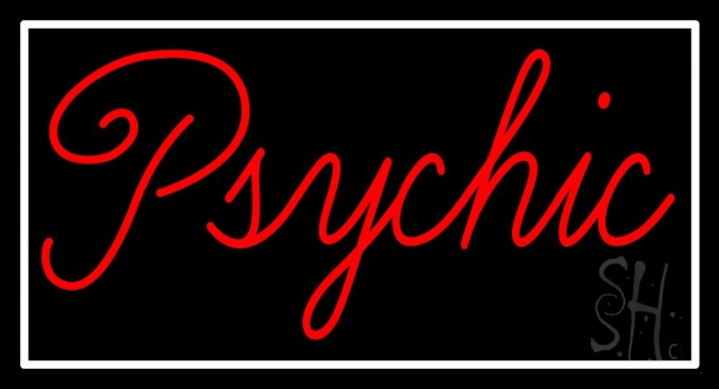 Cursive Red Psychic White Border LED Neon Sign