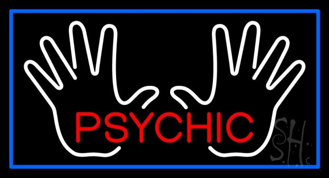 Red Psychic White Palms And Blue Border LED Neon Sign
