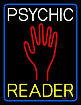 White Psychic Yellow Reader Blue Border LED Neon Sign