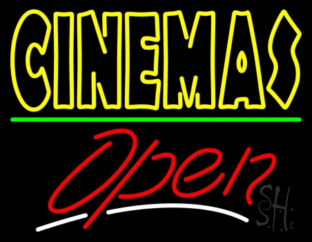 Yellow Double Stroke Cinemas Open LED Neon Sign