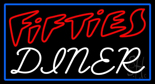 Blue Border Red 50s White Diner LED Neon Sign
