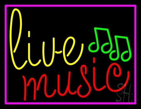 Blue Live Music Cursive With Border LED Neon Sign