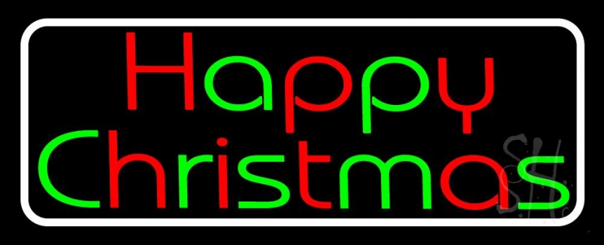 White Border Red And Green Happy Christmas LED Neon Sign