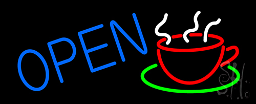 Blue Open Coffee Cup LED Neon Sign