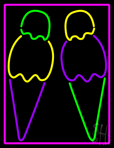 Purple Green Yellow Ice Cream Cone LED Neon Sign