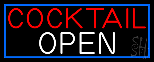Cocktail Open With Blue Border LED Neon Sign