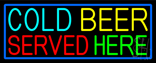 Cold Beer Served Here With Blue Border LED Neon Sign