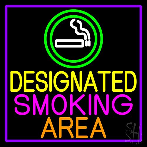 Designated Smoking Area With Purple Border LED Neon Sign