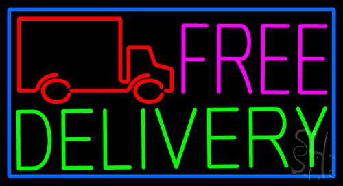 Free Delivery And Van With Blue Border LED Neon Sign