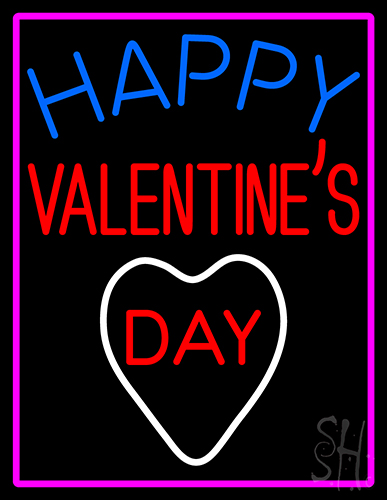 Happy Valentines Day With Pink Border LED Neon Sign