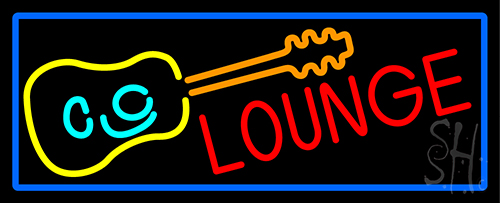 Lounge And Guitar With Blue Border LED Neon Sign