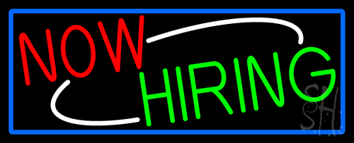 Now Hiring Bar With Blue Border LED Neon Sign