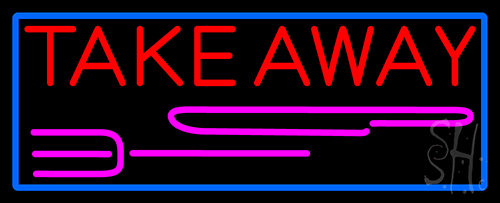 Take Away And Fork With Blue Border LED Neon Sign