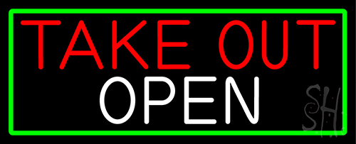 Take Out Open With Green Border LED Neon Sign