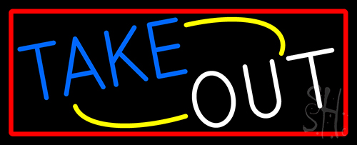 Take Out With Red Border LED Neon Sign