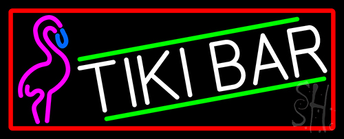 Tiki Bar Flamingo With Red Border LED Neon Sign