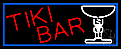 Tiki Bar Martini Glass With Blue Border LED Neon Sign