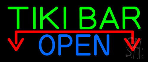 Tiki Bar Open With Arrow LED Neon Sign