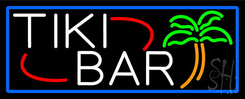 Tiki Bar Palm Tree With Blue Border LED Neon Sign