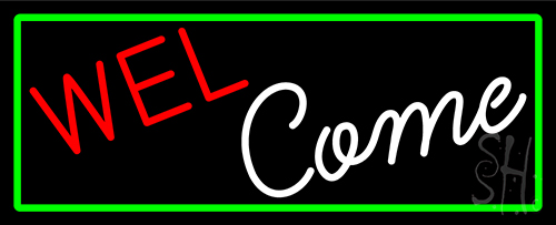 Welcome With Green Border LED Neon Sign