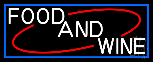 White Food And Wine With Blue Border LED Neon Sign