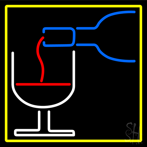 Wine Glass Bottle With Yellow Border LED Neon Sign