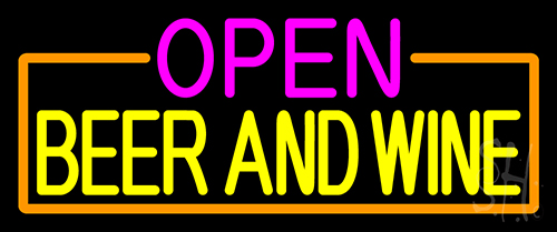 Open Beer And Wine With Orange Border LED Neon Sign