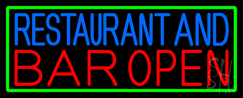 Restaurant And Bar Open With Green Border LED Neon Sign