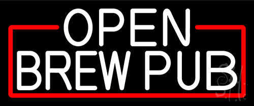 White Open Brew Pub With Red Border LED Neon Sign